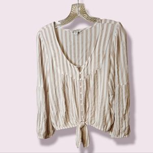 American Eagle Striped Cropped Button Down  Tie Waist (M)